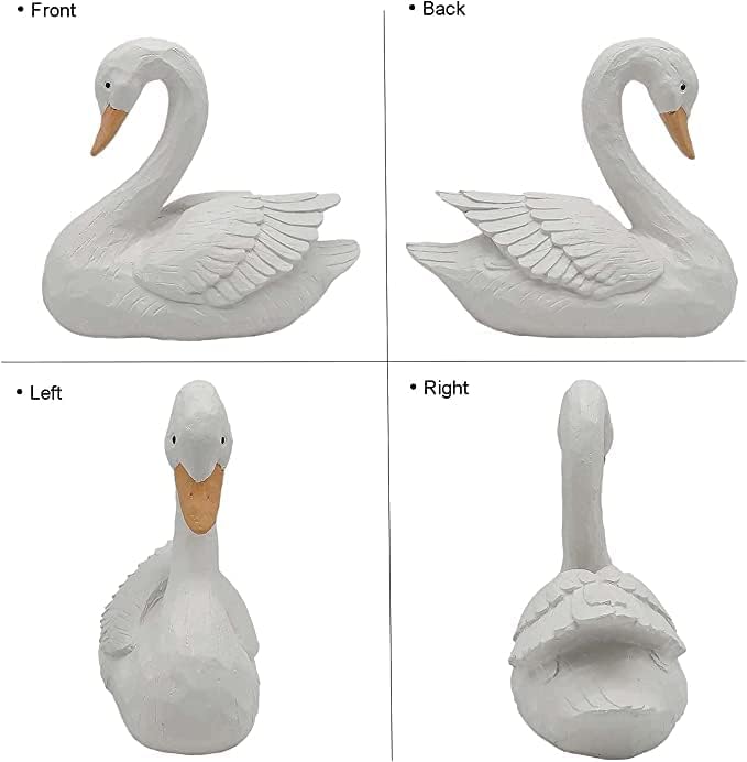 White Swan Figurine - Home Decor Exquisite Sculpture Resin,Artistic White Goose Statue Craft for Elegant Outdoor Garden and Yard Decoration, 7.48 Inches