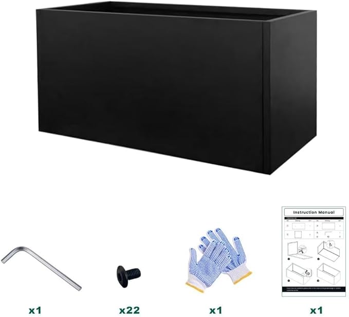 Black Planter Box Galvanized Steel Metal Planter Rectangular Indoor Large Outdoor Planters Steel Metallic Heavy Flower Pot 36In x 12In x 16In Commercial Residential for Patio, Deck, Backyard, Garden