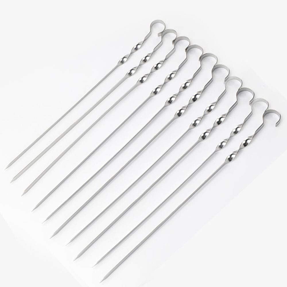 Antallcky 12 Pack Kabob Skewers BBQ Barbecue Skewers Stainless Steel Sticks Heavy Duty Large Wide Reusable with Nonslip Ring Handle Ideal for Shish Kebab Chicken Shrimp and Vegetables (22 inch)