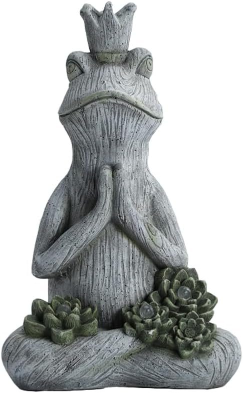 Large Garden Statue Yoga Frog Sustainable Eco-Friendly Solar Lights with LED Sustainability Sculpture Courtyard Balcony Home Decoration(20" Tall