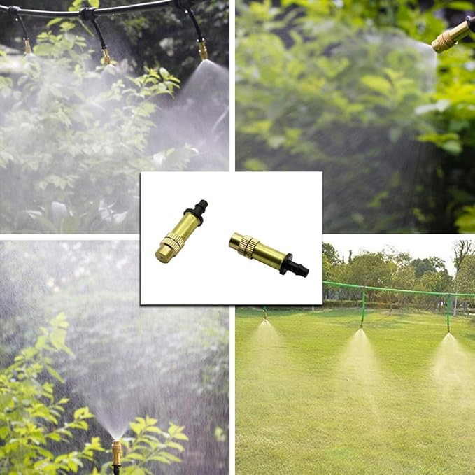 Adjustable Copper Atomizing Nozzle, Drip Irrigation Sprayer, Micro Nozzle Garden Cooling Irrigation Equipment (25 pcs)(Black+Gold)