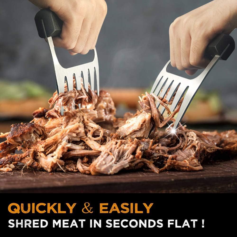Walfos Silicone BBQ Gloves - Heat Resistant Grilling Gloves Set with Pork Shredder Claws & Brush, Non-Slip Kitchen Silicone Oven Mitt with Protective Cotton Layer, Suit for Indoor & Outdoor, Orange