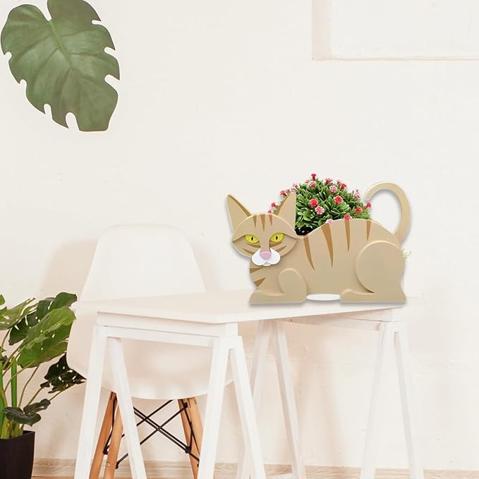 Yellow Cat Planter Plant Pots,Cute Garden Cat Flower Planter,Cat Planters Birthday Gifts for Women,Office,Indoor/Outdoor Decor(12.5 * 5.6 * 7.8in)