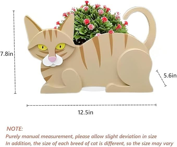 Yellow Cat Planter Plant Pots,Cute Garden Cat Flower Planter,Cat Planters Birthday Gifts for Women,Office,Indoor/Outdoor Decor(12.5 * 5.6 * 7.8in)
