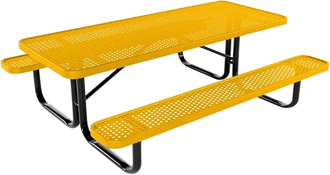 Coated Outdoor Furniture Heavy-Duty Portable Outdoor Kids Table, Punched Steel Kids Picnic Table, Commercial-Grade Picnic Table, Made in America (6ft Rectangular, Childrens, Textured Yellow)