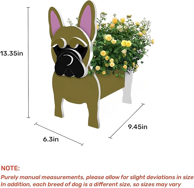 Yellow French Bulldog Planter Plant Pots,Cute Garden Dog Flower Planter,Dog Planters Birthday Gifts for Women,Office,Indoor/Outdoor Decor(9.45 * 6.3 * 13.35in)