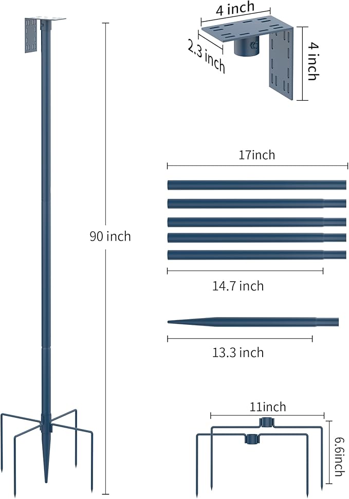 Bird Feeder Pole Stand – 90 Inch Height Feeding Station with 1-Inch Dia Heavy Duty for Hanging Feeders, Bird House Pole Mount Kit for Outdoor, Slip-Fit Connection,Blue