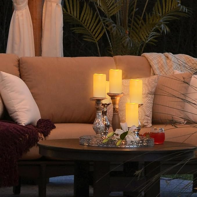 Waterproof Flameless Remote Control Candles 12PACK(D3''*H5.5'') Battery Operated Flickering LED Pillar Candle,plastic with 10-Key 24Hours Timer for Outdoor/Indoor Party Garden Lanterns Porch Ivory