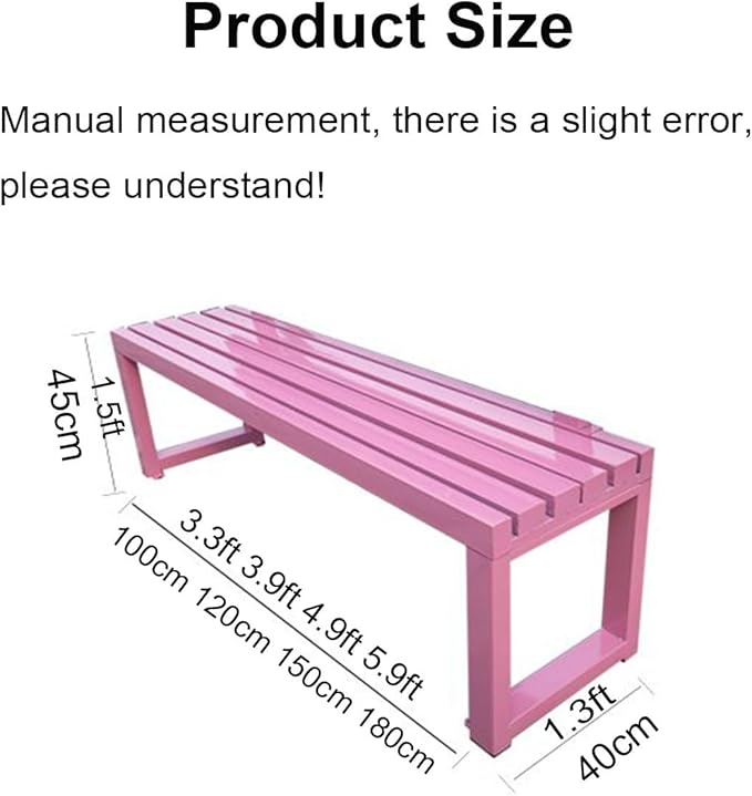 Weatherproof Metal Dining Bench, Outdoor Bench Backless Patio Bench 2-Person Farmhouse Bench Garden Bench for Kitchen, Living Room, Entryway(Pink,59in)