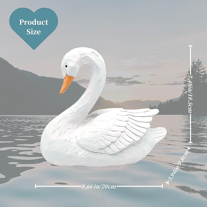 White Swan Figurine - Home Decor Exquisite Sculpture Resin,Artistic White Goose Statue Craft for Elegant Outdoor Garden and Yard Decoration, 7.48 Inches