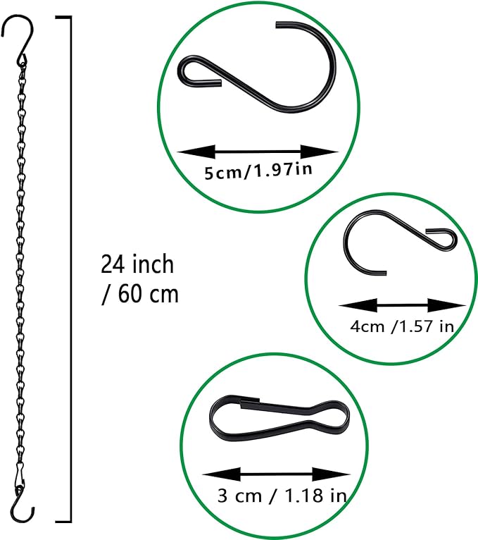 RIFNY Hanging Chains with Hooks, 15 Pieces 24 Inch Black Chain for Hanging Bird Feeders Planters Baskets Billboards Lanterns Wind Chimes Ornaments Outdoor/Indoor Use (24 inch 15pcs)