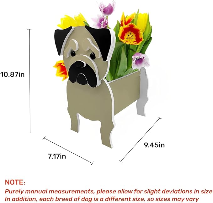 Pug Dog Planter Plant Pots,Cute Garden Dog Flower Planter,Dog Planters Birthday Gifts for Women,Office,Indoor/Outdoor Decor(9.45 * 7.17 * 10.87in)