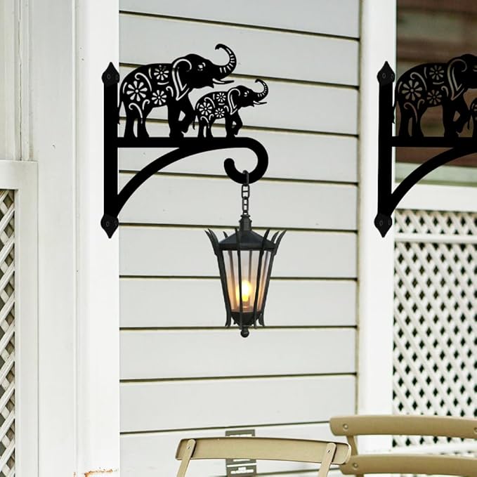 peacoblue Iron Plant Hangers Holder for Outdoor Indoor Hanging Plants Flower Fern Pots Lantern Bird Feeder Wind Chimes, 12βx14β Weather Resistant Metal Wall Hooks for Porch Garden Farmhouse(Elephant)
