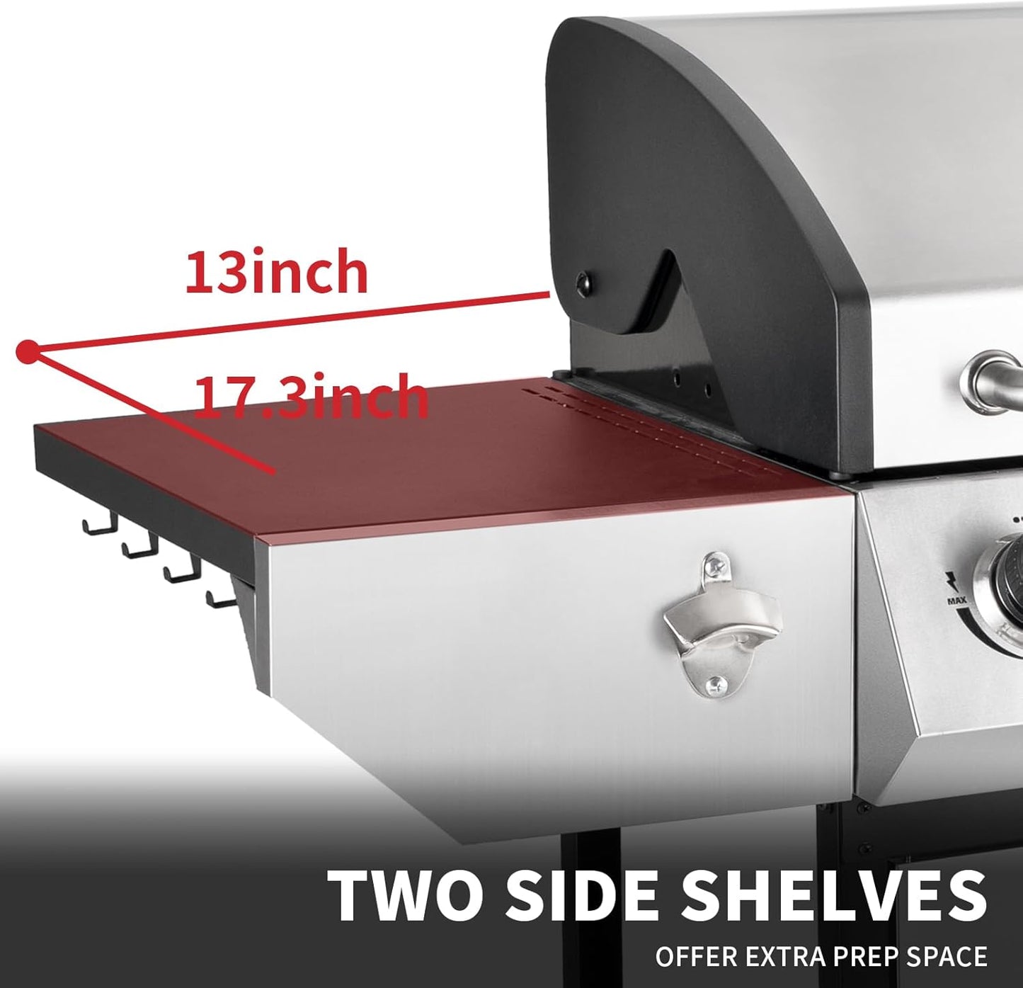 4-Burner Propane Gas BBQ Grill with Side Burner, Barbecue Gas Grill with Enameled Cast Iron Grates for Outdoor Patio Garden Barbecue, 53,000 BTU, with Stainless Steel Grill Cover