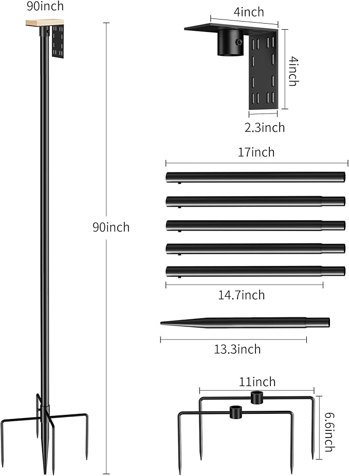 Bird Feeder Pole Stand – 90 Inch Height Feeding Station with 1-Inch Dia Heavy Duty for Hanging Feeders, Bird House Pole Mount Kit for Outdoor, Slip-Fit Connection