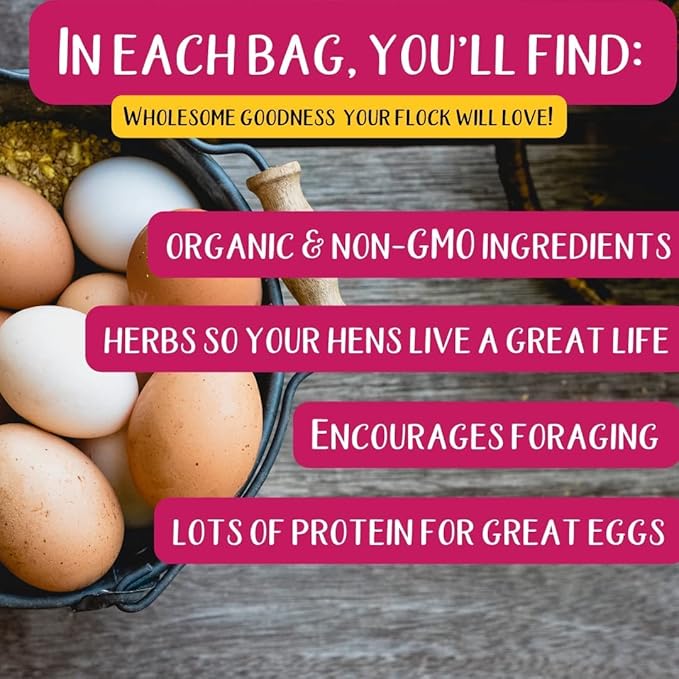 Pampered Chicken Mama Non-GMO Mealworm, Corn, Flax, & Herb Treat (10 Pounds) for Backyard Chickens, Healthy Layer Feed & Supplies for Pet Chickens Poultry Queen Treat for Hens
