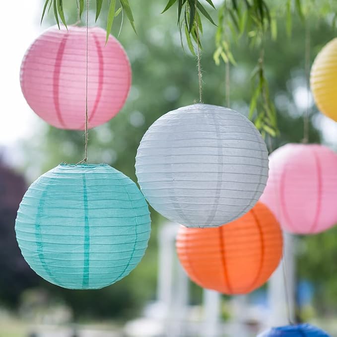 Chinese Style Paper Lanterns, Set of 12, Suitable for Party Decoration (Red, 14in)