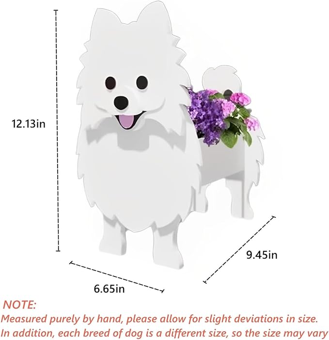 White Pomeranian Dog Planter Plant Pots,Cute Garden Dog Flower Planter,Dog Planters Birthday Gifts for Women,Office,Indoor/Outdoor Decor(9.45 * 6.65 * 12.13in)