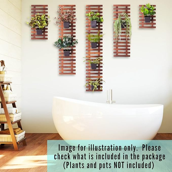 ShopLaLa Wall Planter – Wooden Air Plant Succulent Holder Hanger Indoor Outdoor, Live Orchid Wall Wood Display Frame Vertical Garden Balcony Deck Bathroom Macetas Para Plantas De Aire 15.7" (40cm)
