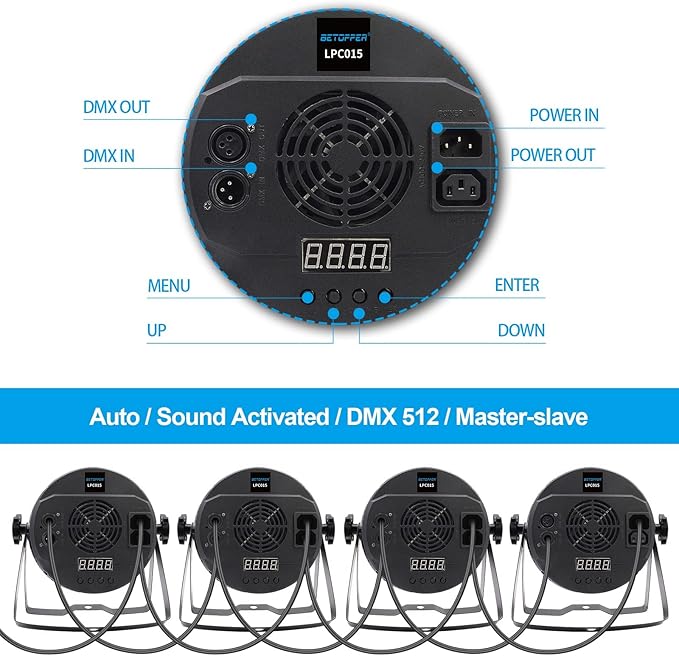 BETOPPER Stage RGB LED Par Lights, DMX Sound Activated Strobe Wash for Party, Wedding, Club, Festival