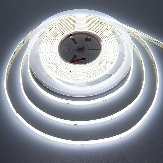 24V COB LED Strip Light Cool White 6000K 5M/16.4ft 2400LEDs Waterproof IP65 Uniform Glow CRI 93+ Flexible LED Tape Lights for DIY Cabinet Bedroom Kitchen Home Decor(No Power Supply)