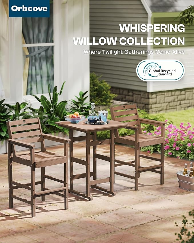 Adirondack Outdoor Bar Table, Durable HDPE Composite, Weather Resistant, Easy to Clean, Perfect for Backyard and Poolside Use, Teak