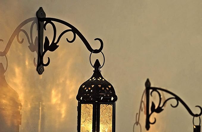 2 Pcs 8-Inch Decorative Iron Lantern Hooks for Wall Hanging Mason Jar Sconces Outdoor Solar Lights, Black