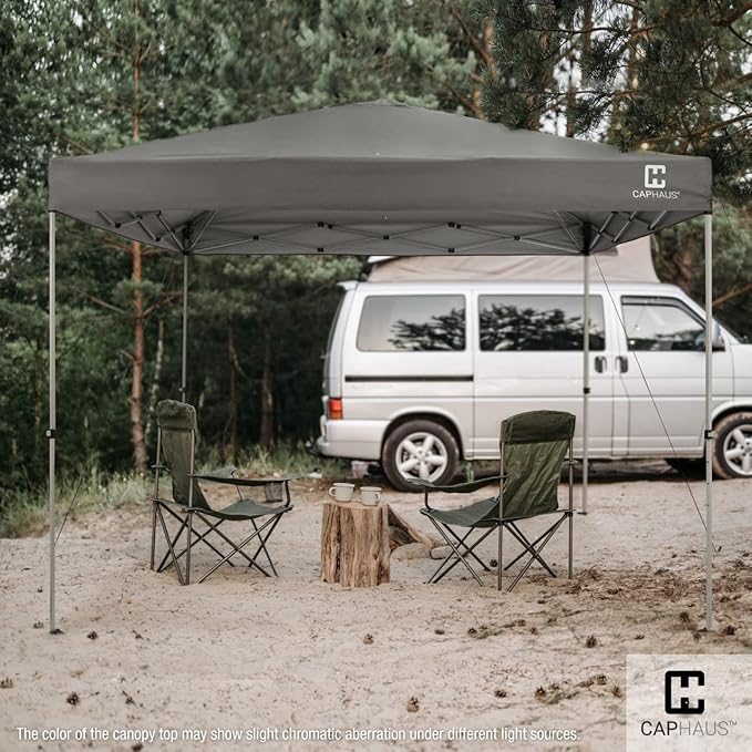 CAPHAUS Patented One-Push Pop Up Outdoor Canopy Tent, Heavy-Duty Commercial Grade w/Central Lock, Portable and Instant Folding Shelter with Wheeled Carry Bag and Weight Bag, 10ft x 10ft, Dark Grey