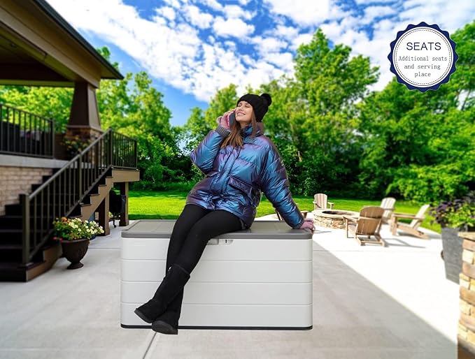 100 Gallon Plus Resin Deck Box, Waterproof Outdoor Storage Bin for Patio Furniture, Pool Accessories, and Garden Tools, Lockable & UV-Resistant, White