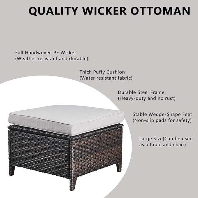 Outdoor Wicker Patio Furniture Set - 5 Piece Rattan Patio Conversation Set with 2 Rocking Swivel Chairs,2 Ottomans and 1 Loveseat for Porch Deck Backyard Garden(Brown/Beige)
