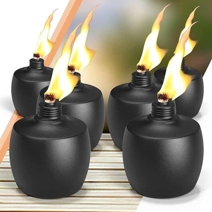 6-Pack Citronella Tabletop Torches, MQKIWAO 21 oz Table Top Torches for Outdoor, Metal Oil Burner Candles, Garden Torches with Fiberglass Wick for Yard, Patio, Deck, Garden, Party, Landscape