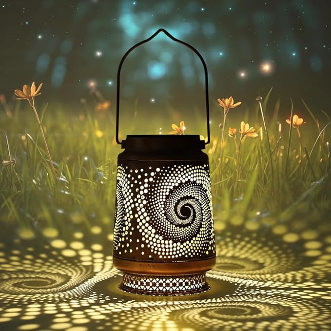 2 Pack Outdoor Hanging Solar Lanterns, LED Waterproof Lights Metal Decoration, Portable Lanterns for Garden Patio Yard Courtyard Backyard, Spiral Birthday Gifts for Women Men Halloween Christmas