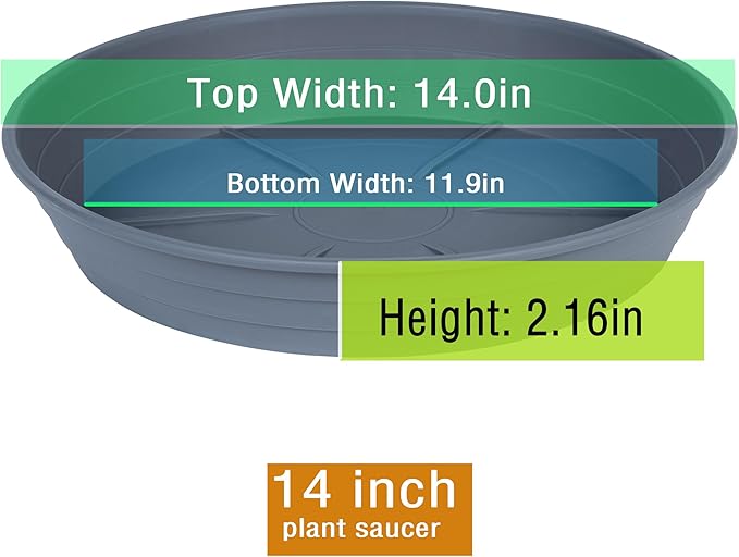 Plant Saucer 14 Inch 2 Pack 6 8 10 12 14 16 18 20 25, Plastic Plant Trays for Pots,Extra-Deep Plant Water Dray Tray, Bird Bath Bowl, Heavy Flower Plant Saucers Indoors and Outdoor No Holes