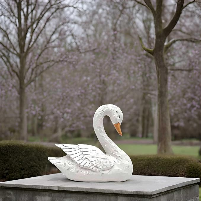 White Swan Figurine - Home Decor Exquisite Sculpture Resin,Artistic White Goose Statue Craft for Elegant Outdoor Garden and Yard Decoration, 7.48 Inches
