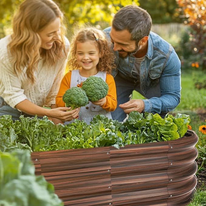 8x2ft Oval Galvanized Raised Garden Bed Kits 16" Tall Outdoor Large Metal Modular Planter Box 9-in-1 Raised Beds for Gardening,Vegetables,Fruits,Flowers & Herbs (Brown)