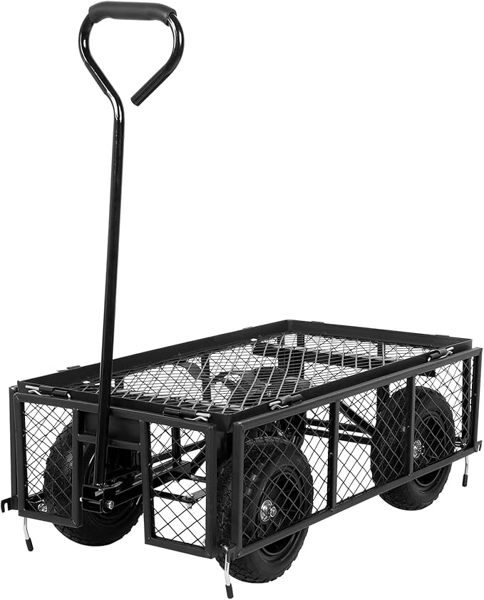 BILT HARD 400 lbs 10" Flat Free Tires Steel Garden Cart with 180° Rotating Handle and Removable Sides, 4 Cu.Ft Capacity Utility Heavy Duty Garden Carts and Wagons