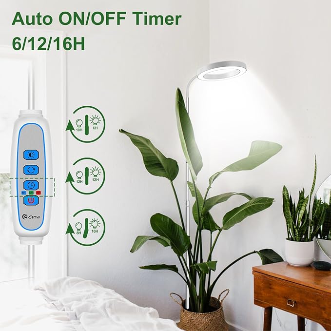 wolezek Grow Lights for Indoor Plants Full Spectrum, 80 LEDs 3 Colors Grow Light, 65in Large Plant Lights for Indoor Growing with 360ยฐGooseneck, 6/12/16H Timer, 5 Brightness, Height Adjustable, White