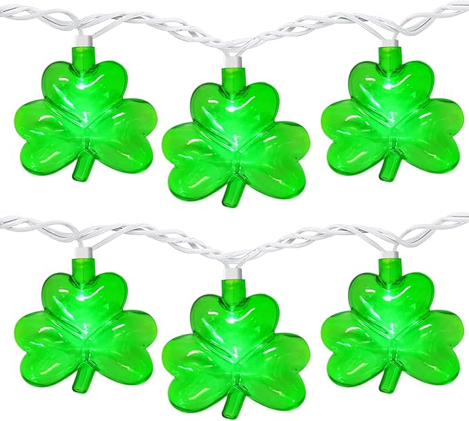 8.5FT Clear Green Shamrock Lights, St Patricks String Lights Outdoor Waterproof with 10 LED Light for rish Shamrock St Patrick's Day Party Indoor Home Garden Decorations