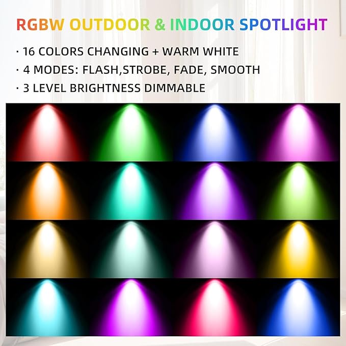 Spotlights Outdoor LED Spot Lights for Yard, 12W RGB Color Changing Landscape Lighting 120V Waterproof Spotlight with Plug & Remote for House Garden Path Tree Patio Lawn Decoration (2 Pack