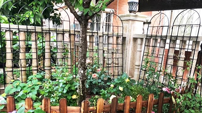 Metal Garden Trellis Rustproof Trellis for Climbing Plants Outdoor Flower Support (Black-4 Pack, 71"x19.7")