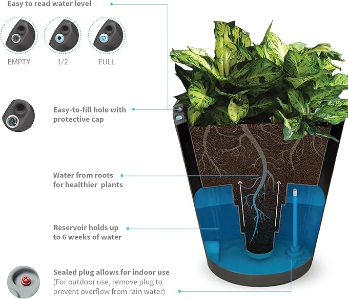 Crescent Garden Dot TruDrop Indoor/Outdoor Planter, Self-Watering Plant Pot, 16 Inches, (Old Bronze)