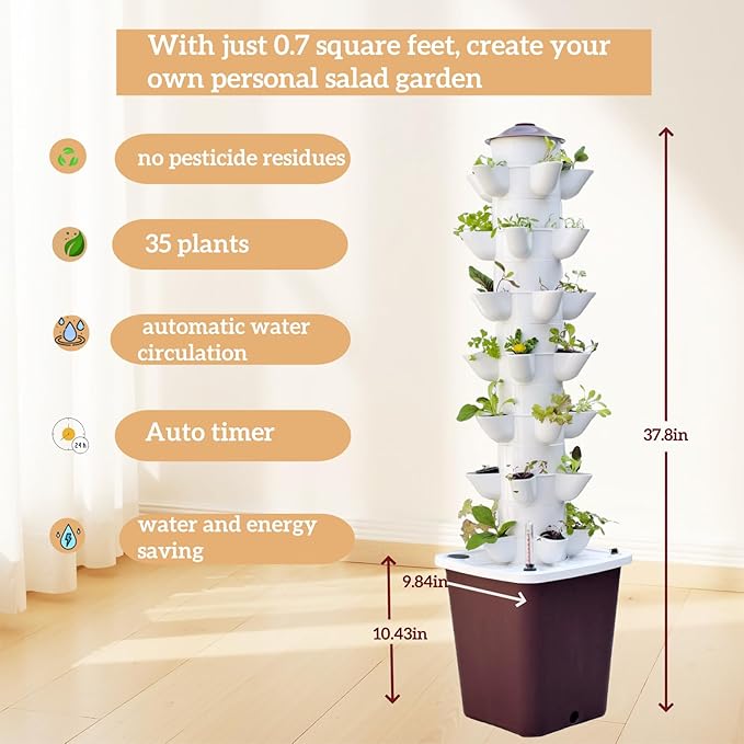 Hydroponic Growing System Kit – Indoor Vertical Hydroponic Garden Tower, 35 Planting Pods,Indoor Herb Garden,Lettuce Vegetables Hydroponic Growing Kit