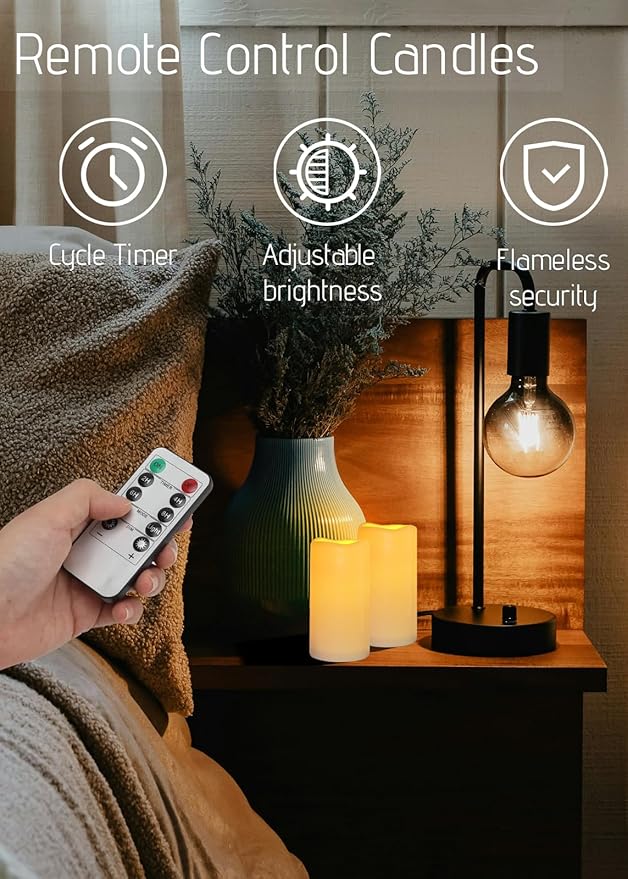 Waterproof Flameless Remote Control Candles 12PACK(D3''*H5.5'') Battery Operated Flickering LED Pillar Candle,plastic with 10-Key 24Hours Timer for Outdoor/Indoor Party Garden Lanterns Porch Ivory