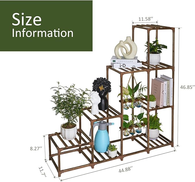 XXXFLOWER Plant Stand Indoor Outdoor Wood Plant Shelf for Multiple Plants ,Large Plant Rack for Window Garden Balcony Patio Porch Living Room (Brown-8 Potted)