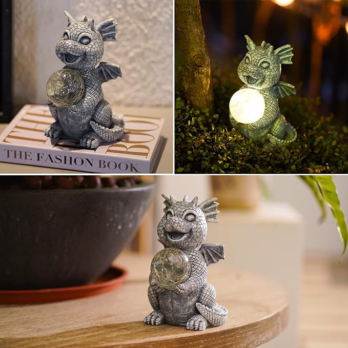 Garden Decor Solar Statues for Mom Grandma Birthdays for Women Sister Wife Lady - Front Patio Balcony Yard Art Lawn Ornaments Porch Outdoor Outside Decorations (Dragon)