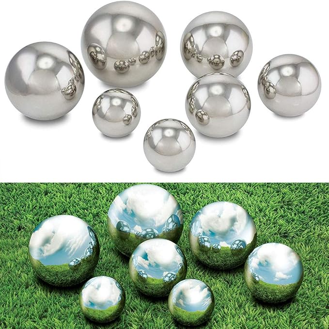 8 inch Gazing Globe Mirror Ball,Polished Reflective Smooth Garden Ball Sphere,Colorful and Shiny Addition to Any Garden or Home Decoration,Silver Stainless Steel