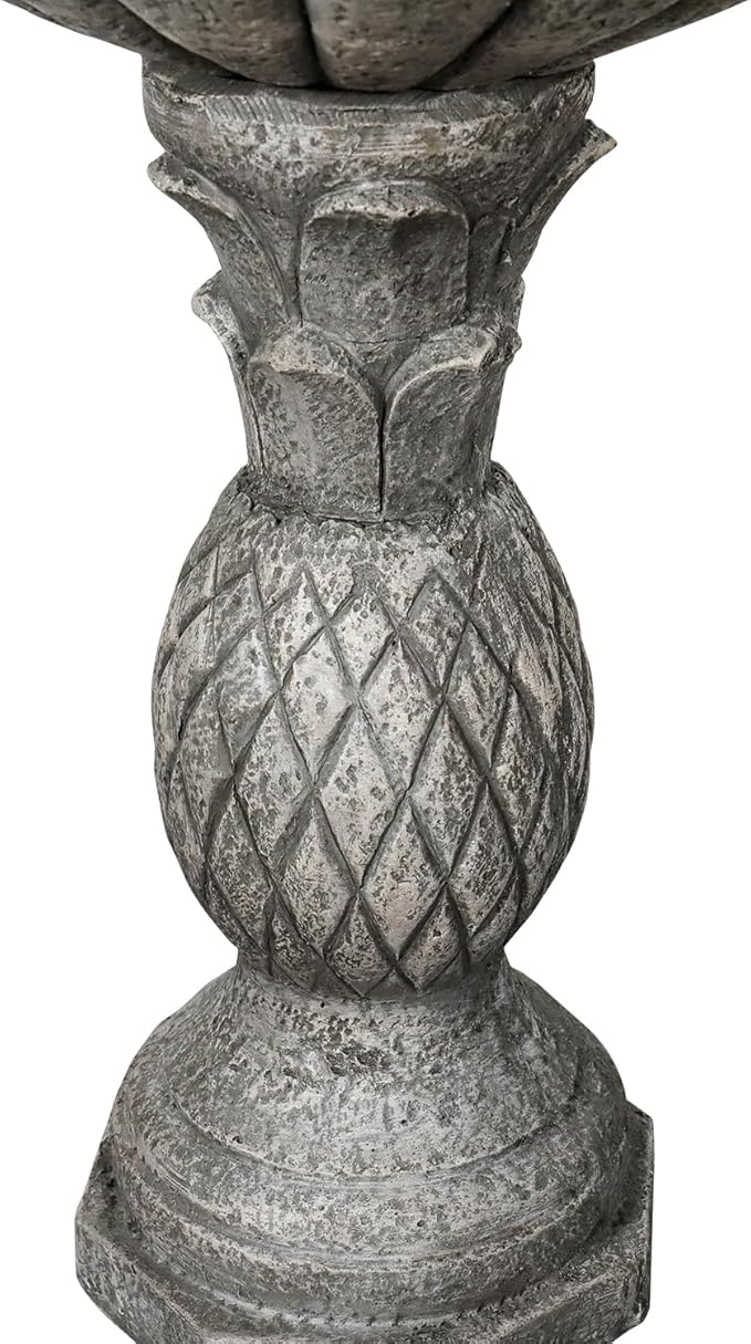 SKYFIRE 24.8" H Cement Modern Outdoor Bird Bath - Fibre Reinforced Concrete Bird Baths for Garden, Large Size Elegant Carved Garden Birdbaths with Pedestal for Patio, Backyard, Lawn Decor