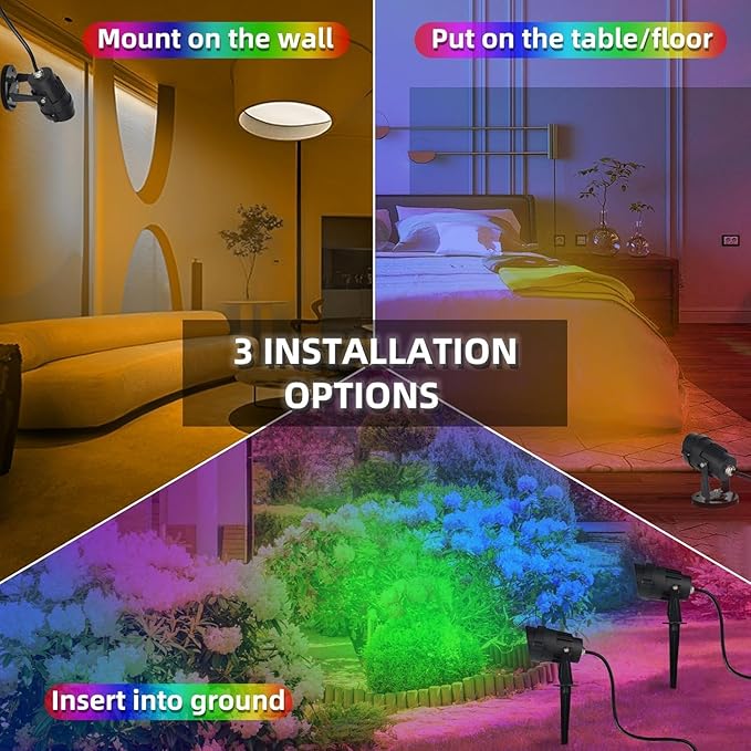 Spotlights Outdoor LED Spot Lights for Yard, 12W RGB Color Changing Landscape Lighting 120V Waterproof Spotlight with Plug & Remote for House Garden Path Tree Patio Lawn Decoration (2 Pack
