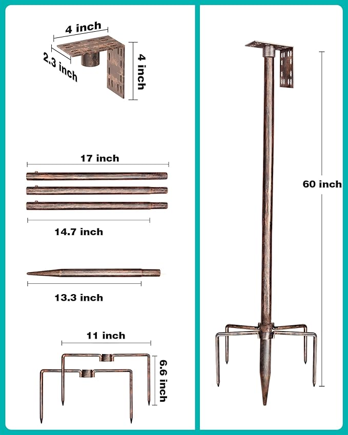 Bird Feeder Pole – 60 Inch Height Bird House Pole with 1-Inch Dia Heavy Duty for Birdfeeders, Feeding Stand with Mount Kit for Outdoor, Slip-Fit Connection, Copper Brushed