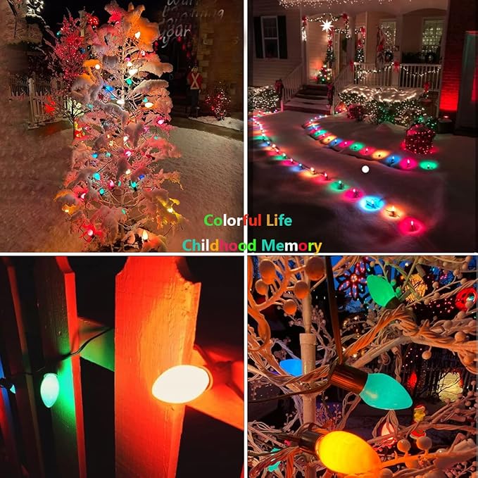 25Ft C7 Vintage Christmas Lights Multicolor - 27 Colorful Ceramic Bulbs, Hanging Outdoor for Tree, Party, Prom, Wedding, Holiday, Patio Decor - White Wire
